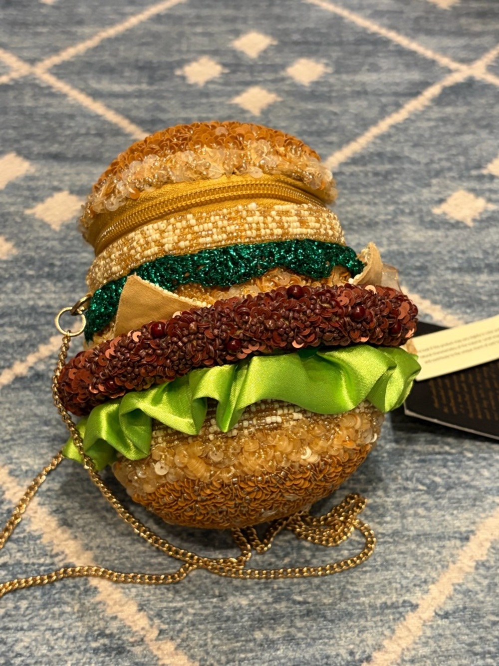 Beaded Hamburger Crossbody Bag with Chain Strap